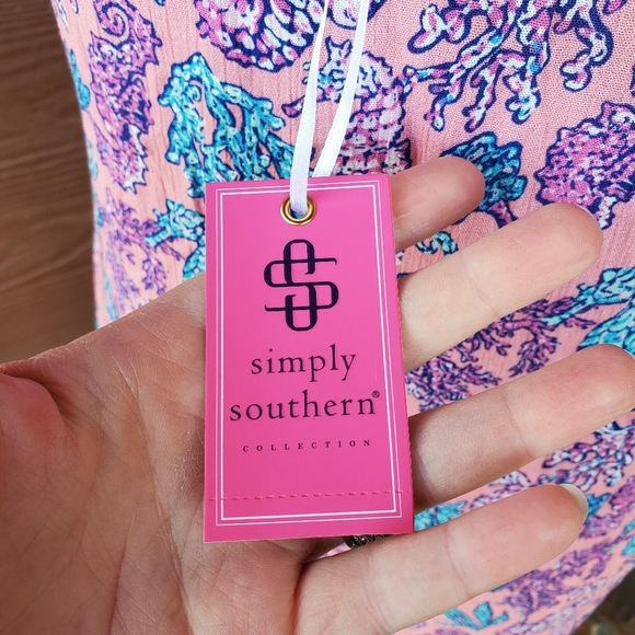NWT Simply Southern Seahorse Pattern Maxi Dress Size Medium Pink Blue - Picture 6 of 15